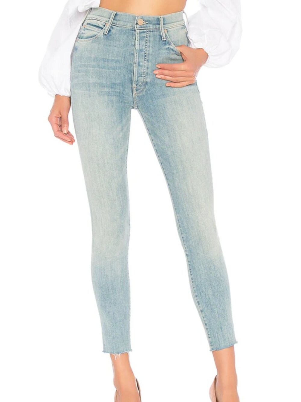 NWOT MOTHER The High Waisted Stunner Ankle Fray‎ Tinge Size 30